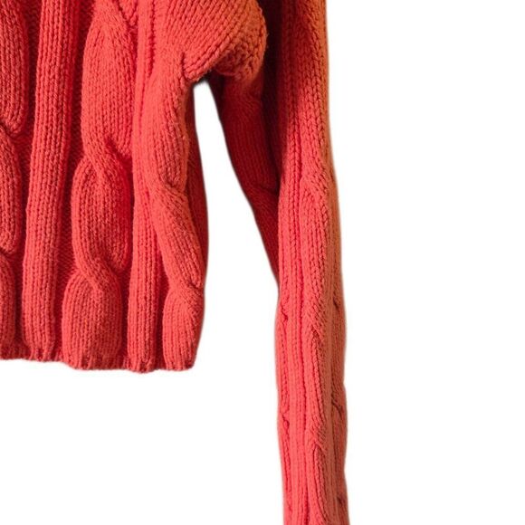 Madewell Orange Cable-Knit V-Neck Crop Sweater Women's Size Medium - Picture 4 of 5